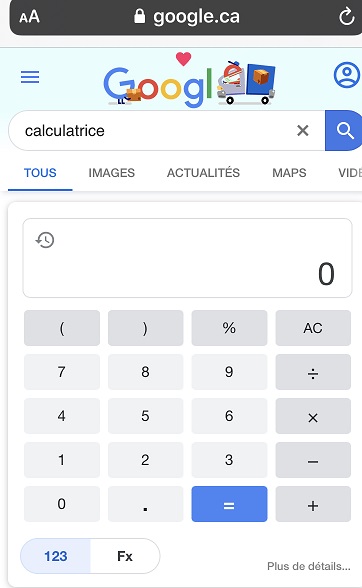 Calculatrice de Google sur mobile.