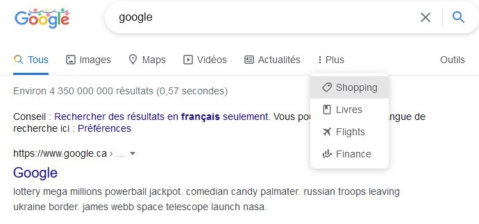 Les raccourcis de Google.